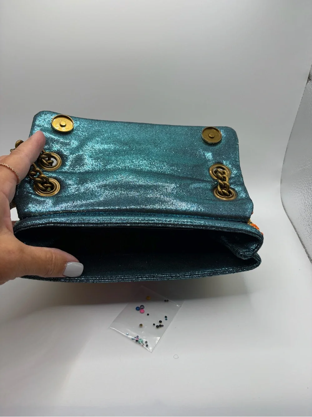 Kurt Geiger Multicolor Beaded Crossbody Bag with Gold Chain